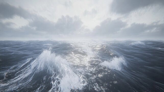 Dramatic stormy ocean with crashing waves under a gloomy sky showcasing the raw power of nature