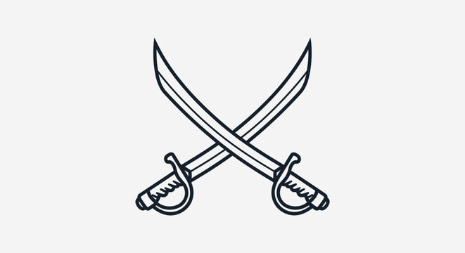 A minimalist flat vector illustration of two crossed sabers (curved swords).