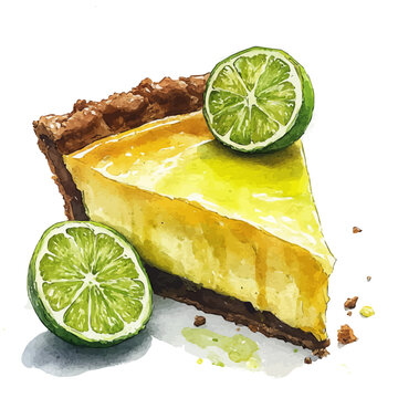 Key Lime Pie, vibrant watercolor vector, isolated on a white background, high quality and detailed design.