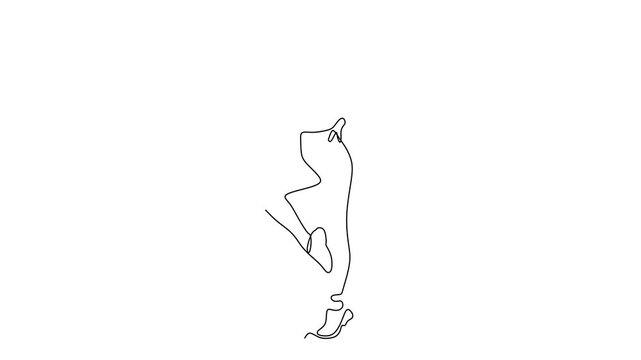 Animated self drawing of continuous line draw of Female pose outline silhouette, model, figure    . Full length one line animation. 4K	