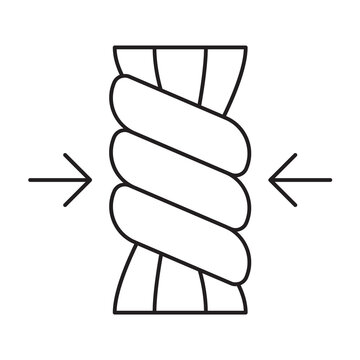 Line vector illustration of a wringing clothes symbol with arrows indicating twisting motion.