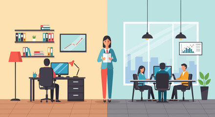 Fototapeta premium Diverse Work Environments From Home Office to Corporate Meeting Room