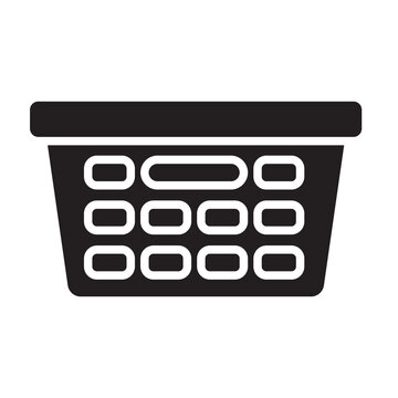 Solid vector illustration of a plastic laundry basket or hamper for storing dirty clothes.