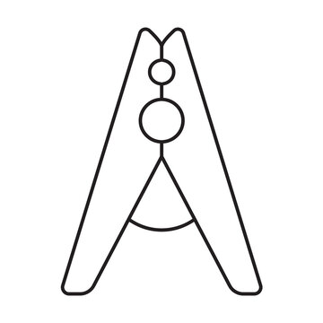 Line vector illustration of a clothespin or laundry peg, used for hanging and drying clothes.