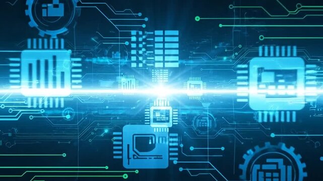 Abstract digital circuit board technology background with glowing lines