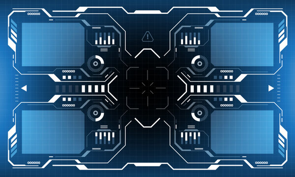 HUD sci-fi interface screen view white circular geometric design virtual futuristic technology creative display on blue vector