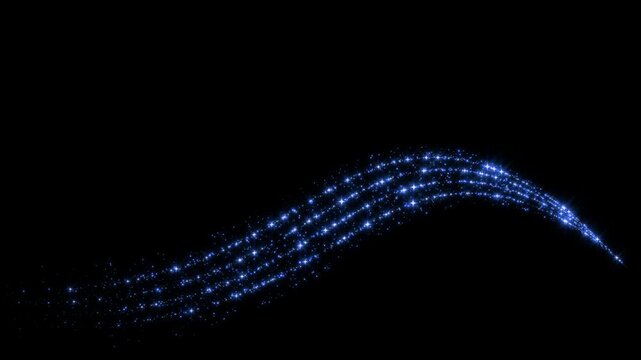 blue stars and dust light wave trail strings alpha channel animation, shiny and glowing glitter sparks, Christmas and new year motion design element