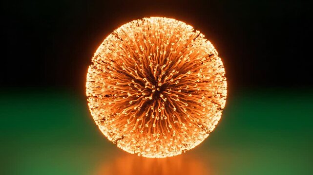 Abstract glowing orange sphere with intricate patterns and light flares.