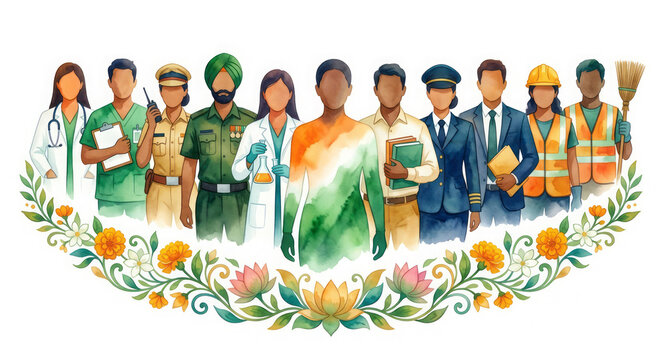 Promotional logo concept for international labour day with women and men workers unity illustration background.