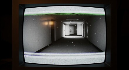 Fototapeta premium Old TV screen showing hallway.