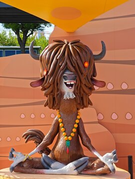Shanghai,China-Oct.25th 2025: Outdoor sculpture of Yax the yak from Zootopia