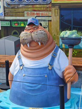Shanghai,China-Oct.25th 2025: statue of Russ the walrus, a plumber character from Zootopia 2