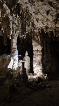 Une magnifique colonne de calcite blanc dans une galerie souterraine de la grotte de Lombrives (Pyr&eacute;n&eacute;es ari&eacute;geoises)