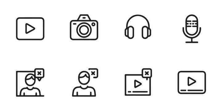 Multimedia and Video Content Management Line Icons for Web Interface
