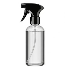 Obraz premium A clear plastic spray bottle with a black trigger sprayer on a white background.