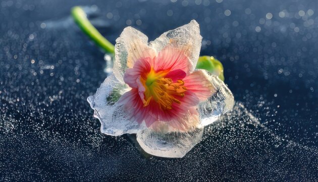 Frozen Beauty - A Delicate Flower Encased in Ice.
