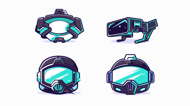 Futuristic gear Two helmets, headgear, and goggle-like device in vector art style