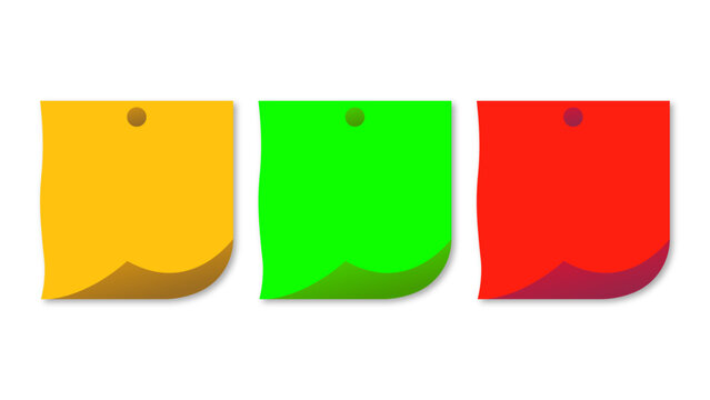 Vector illustration of a colorful set of blank sticky notes and paper stickers for office business memos and reminder labels on a design board