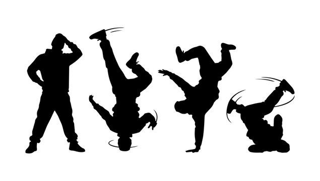 Breakdancer B-boy Silhouette Sequence Performing Dynamic Headspin and Street Dance Power Moves