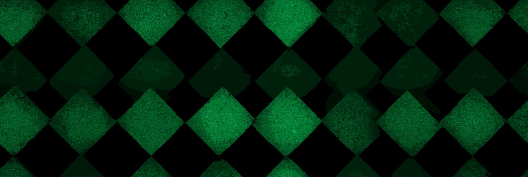 Repeating geometric diamond pattern featuring dark green and black colors creating a textured graphic backdrop. Dark green and black harlequin pattern background
