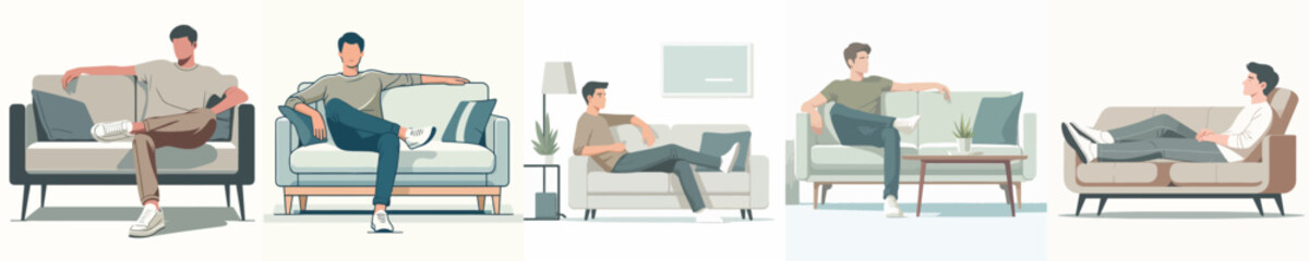 Fototapeta premium vector of a young man sitting relaxed on the sofa