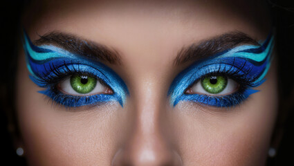 Naklejka premium Close up , green color of beautiful woman and blue color of make up design around the eyes.