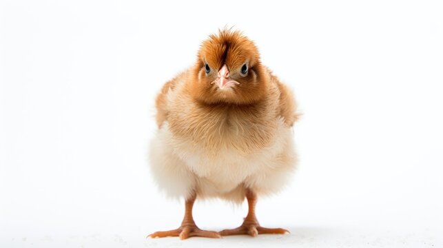 little chicken isolated on a white background-a delightful image radiating the innocence and charm of a fluffy farmyard friend