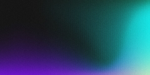 Fototapeta premium Abstract grainy gradient background with seamless color transition from black-purple to teal-cyan, subtle texture, and faint vertical grooves.