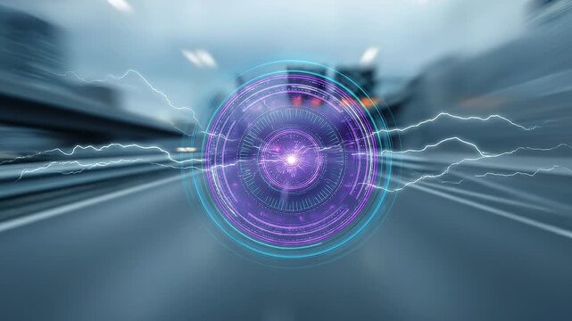 Seamless loop AI core interface animation, high speed data flow, futuristic decision system.