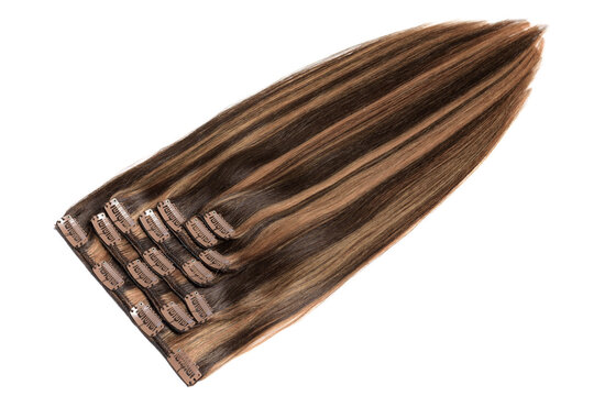 clip in straight black mix brown human hair extensions