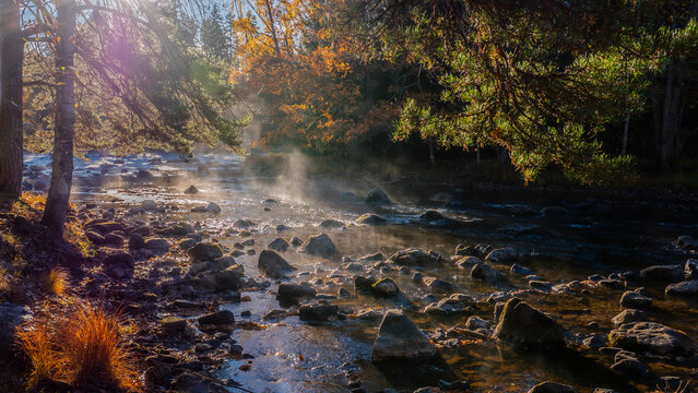 Swedish river and natural saalmon area in autumn. Farnebofjarden natinal park in north of Sweden.