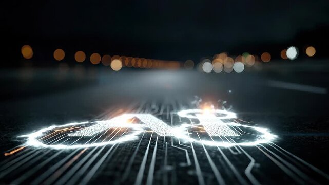 Seamless loop AI circuit roadmap animation, glowing pathway focus, corporate technology background.
