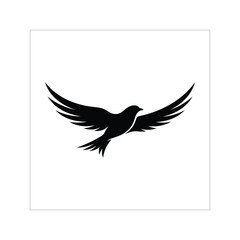 Fototapeta premium Minimalist flying bird silhouette vector, elegant black swallow icon with spread wings, soaring bird of prey logo for branding and nature design isolated on White Background