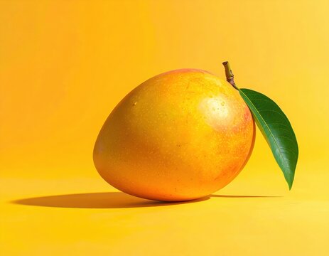 Single ripe yellow mango with realistic tropical lighting