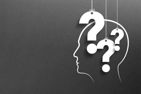 Thinking Brain with Question Marks design on black background