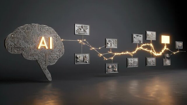 Seamless loop AI innovation roadmap flow, futuristic corporate strategy connection background.