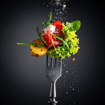 Salad on fork