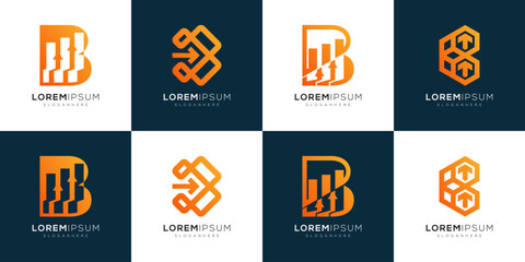 Collections of Letter B Arrow and Chart Logo Design Icons. Abstract Financial Business Progress and Growth Statistics Symbols.  © semoro
