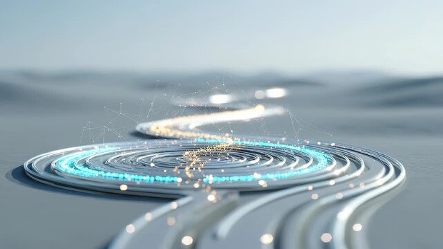 Seamless loop intelligent decision system animation, circular data processing, corporate AI workflow background.