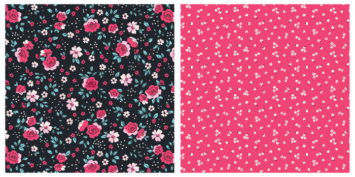 Ditsy Roses set of 2 prints for spring summer fabrics and textiles for kids womens clothing