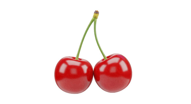 Vector illustration&nbsp;of two fresh red cherries with stems on a transparent background
