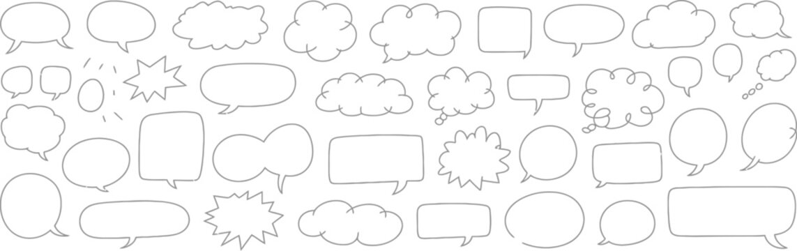 Speech bubble doodle talk set hand drawn comic dialog balloon thought cloud vector illustration