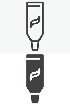 Toothpaste tube icon in line and outline plus solid style. Dental hygiene icon with editable stroke vector sign and symbol. Tooth icon for brushing and cleaning.