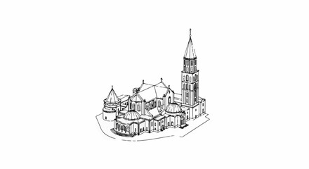 Naklejka premium Ornate building with bell tower, domes, and arched entryway