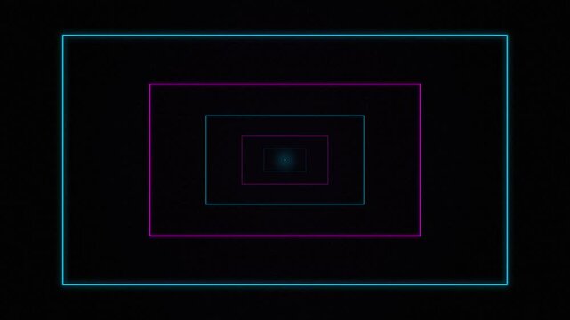 A series of concentric rectangles in vibrant colors against a dark background, creating depth