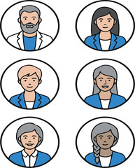 Fototapeta premium Set of diverse professional business avatars in oval frames flat vector