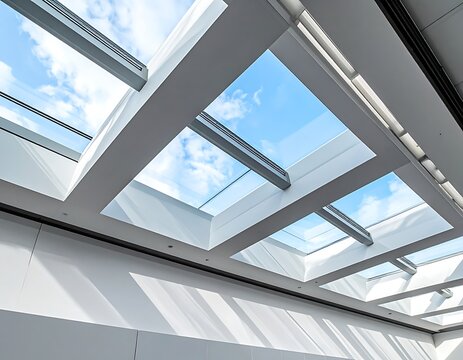 A modern interior space with a large skylight (1)