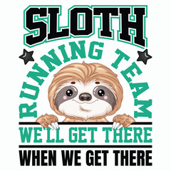 Cartoon Sloth Running Team Front View Vector Illustration for POD Merch © Karmina