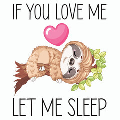 Fototapeta premium Cartoon Sleeping Sloth Front View Vector Illustration for POD Merch