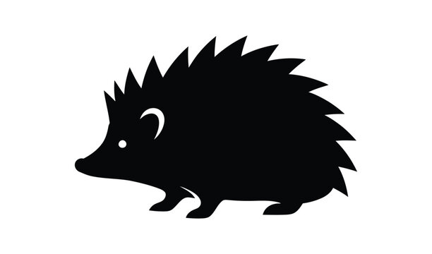 Silhouette of a hedgehog with spiky quills, isolated on a white background, showcasing its unique shape and form, perfect for wildlife illustrations.